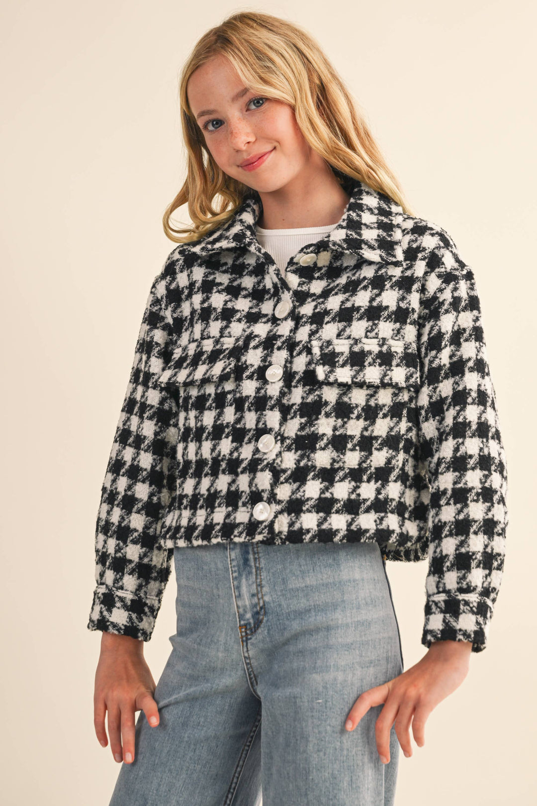 Heart And Arrow Tweed Houndstooth Pattern Jacket