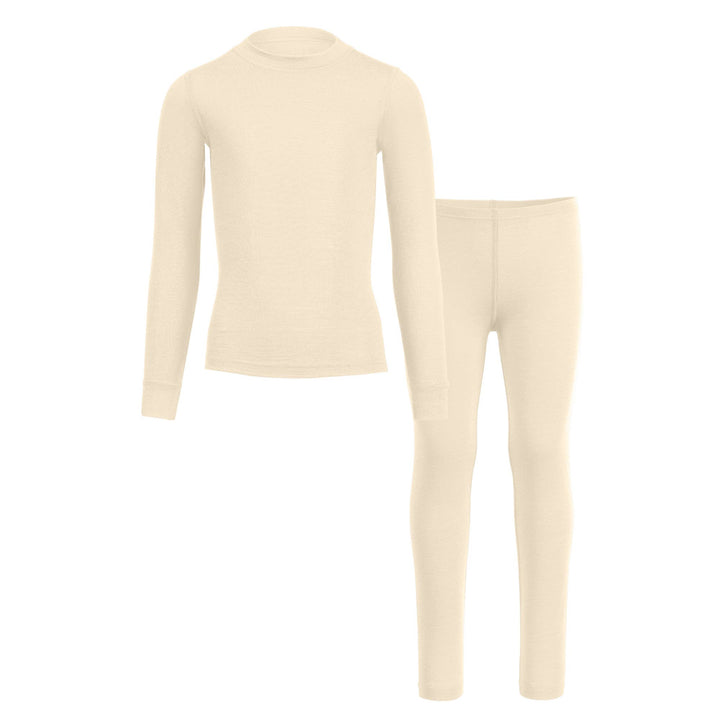 Menique Merino Wool Top & Thermal Pants 2-Piece Set for Kids Beige