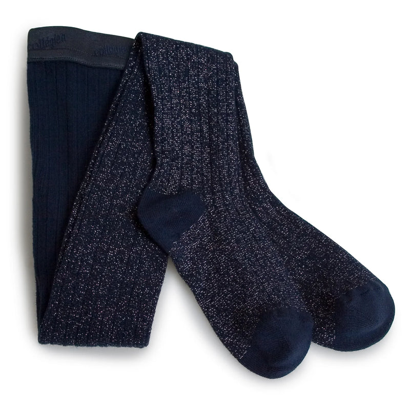 Collegien Amelie Glitter Ribbed Tights - Navy