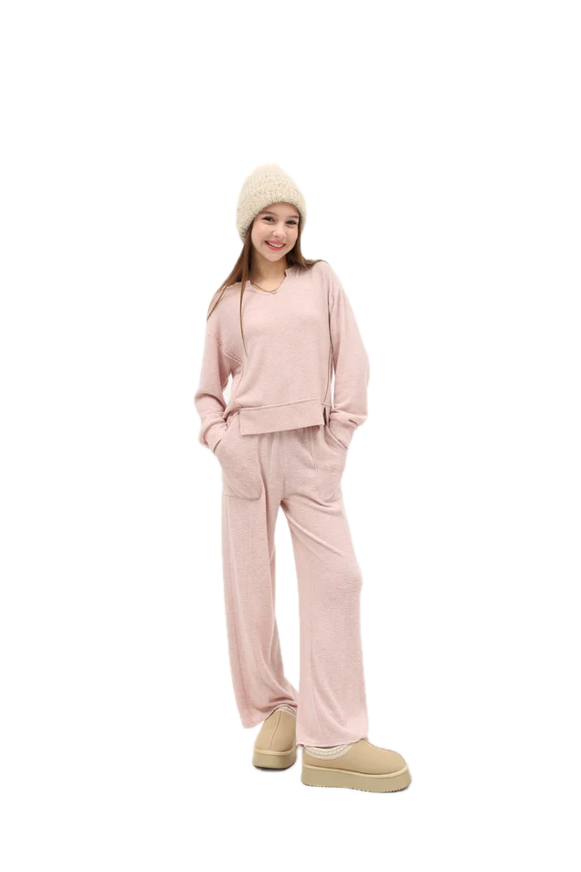 Tenly Hacci Jersey Wide Leg Pocket Pants - Moscato
