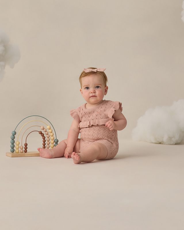 Quincy Mae Pointelle Ruffle Romper - Blush