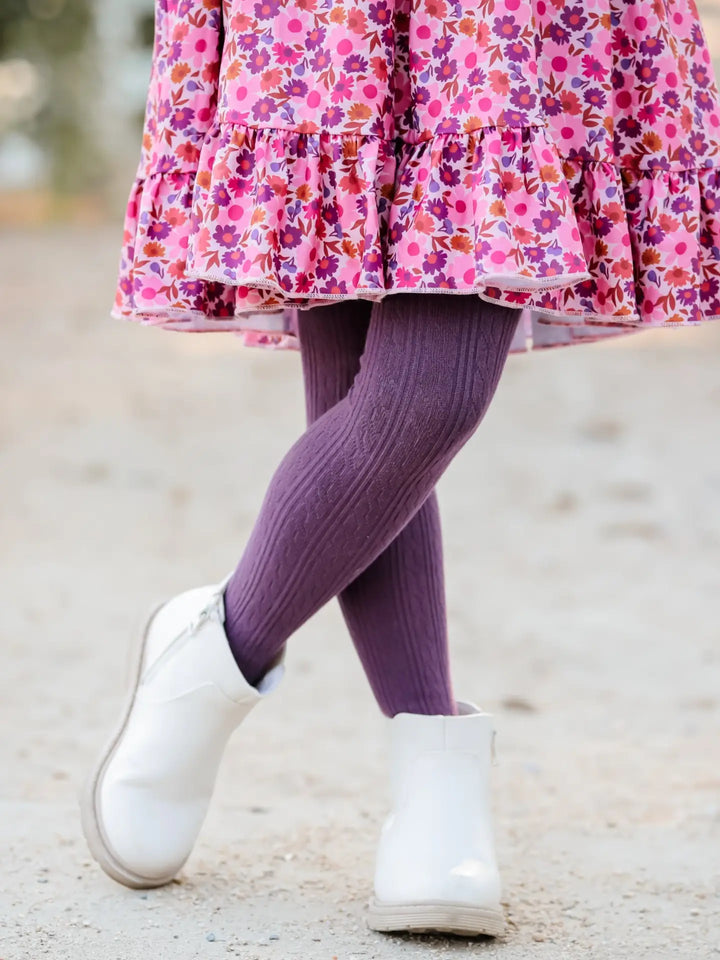 Little Stocking Co. Cable Knit Tights - Plum