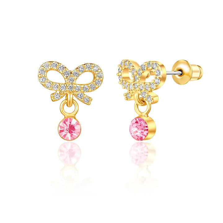 Girl Nation Crystal Bow Cutie Stud Earrings with Cz