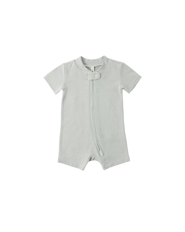 Quincy Mae Zip Short Sleeve Sleeper - Sage Micro Stripe