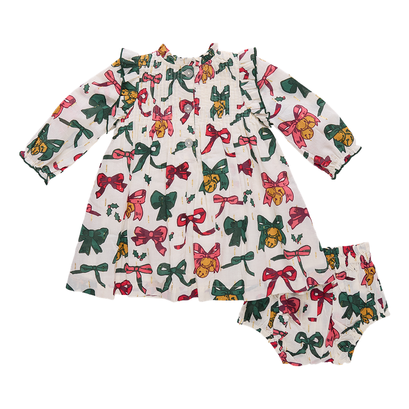 Pink Chicken Baby Jaipur Dress Set - Christmas Bows