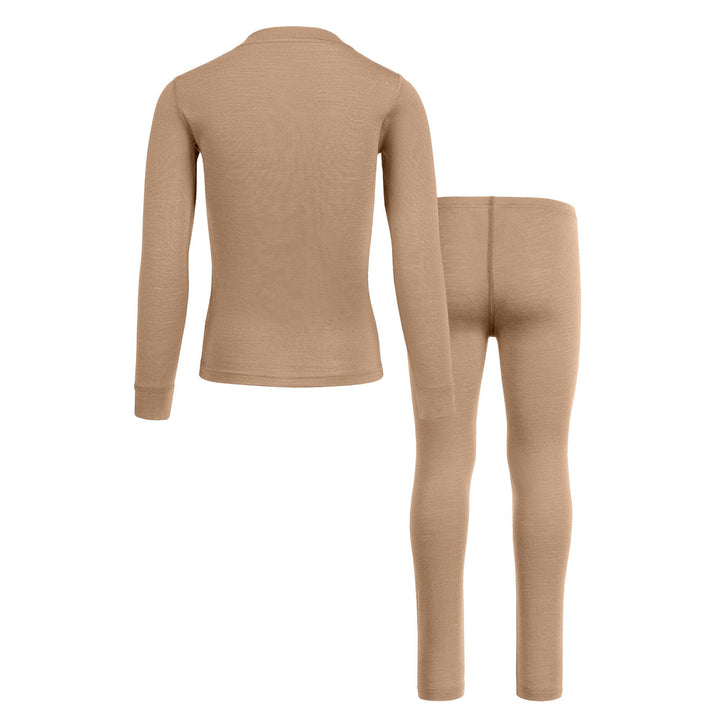 Menique Merino Wool Top & Thermal Pants 2-Piece Set for Kids Beige