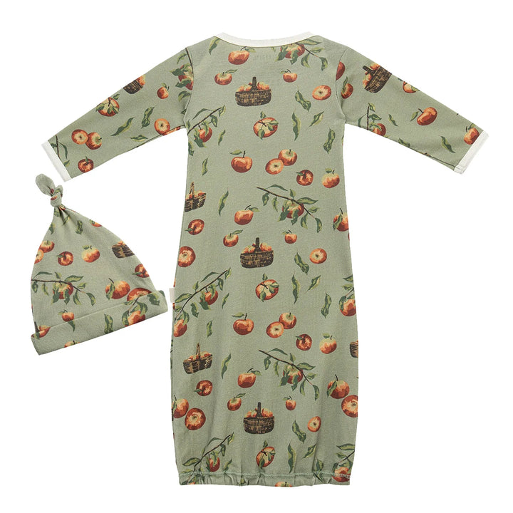 Milkbarn Organic Cotton Newborn Gown & Hat Set - Apple Orchard
