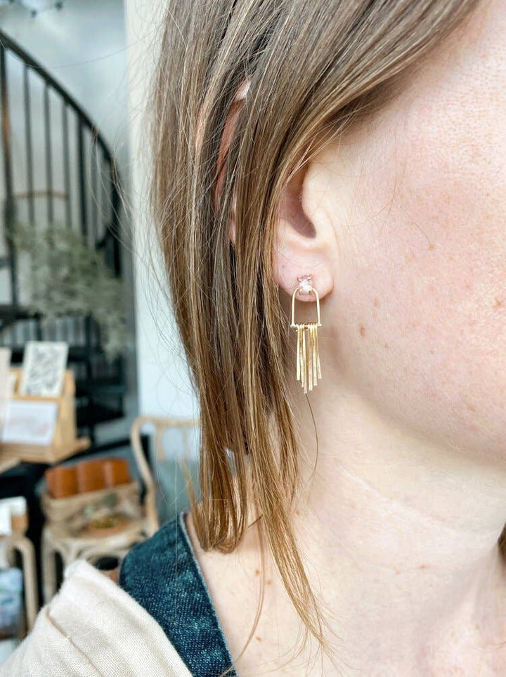 Milk Moon Fringe Earrings - Herkimer Quartz