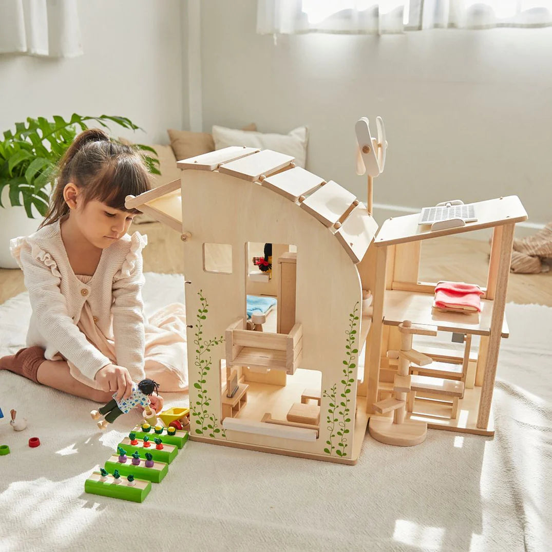 Plan Toys Green Dollhouse With Furniture