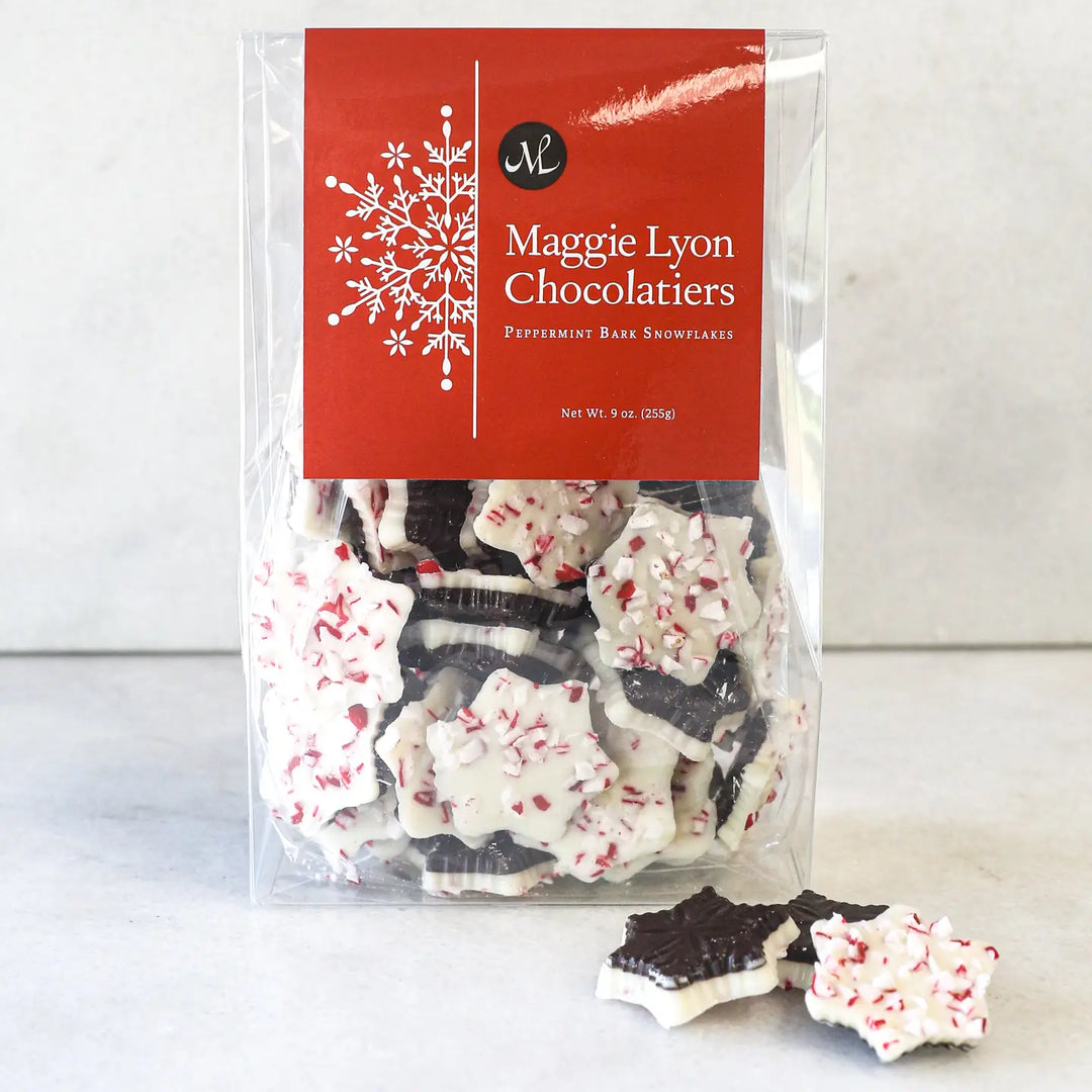 Maggie Lyon Chocolatiers 9oz Dark and White Chocolate Peppermint Bark Snowflakes