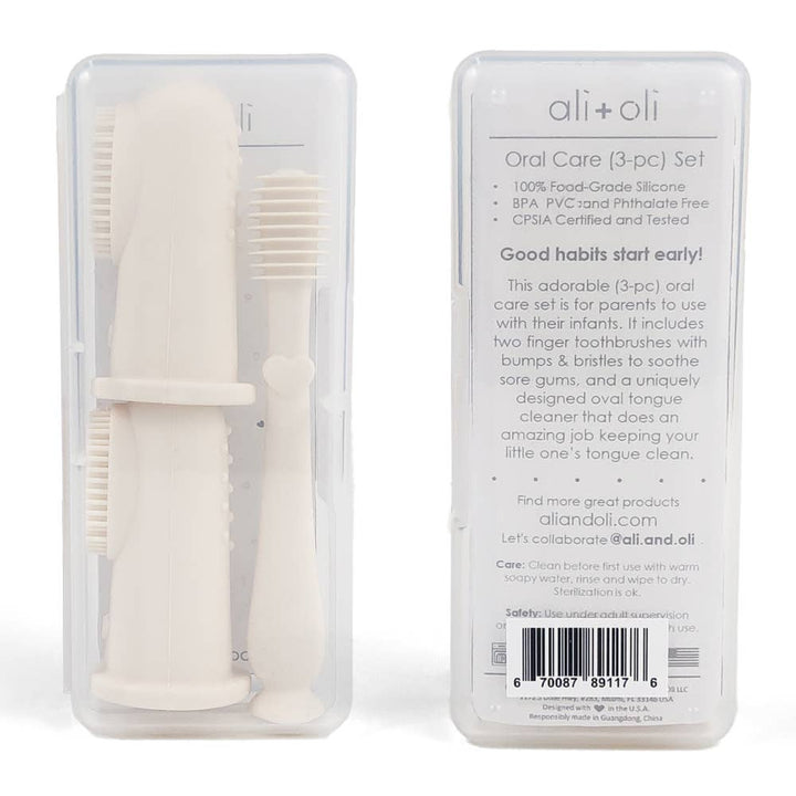 Ali + Oli Baby Finger Toothbrush & Tongue Cleaner Oral Set 3m+ -Ivory