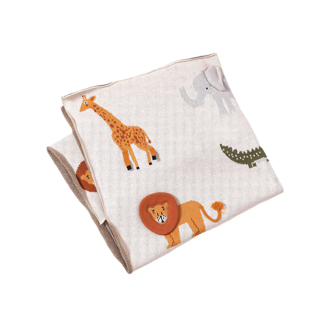 Viverano Organics Savannah Safari - 3D Jacquard Sweater Knit Baby Blanket