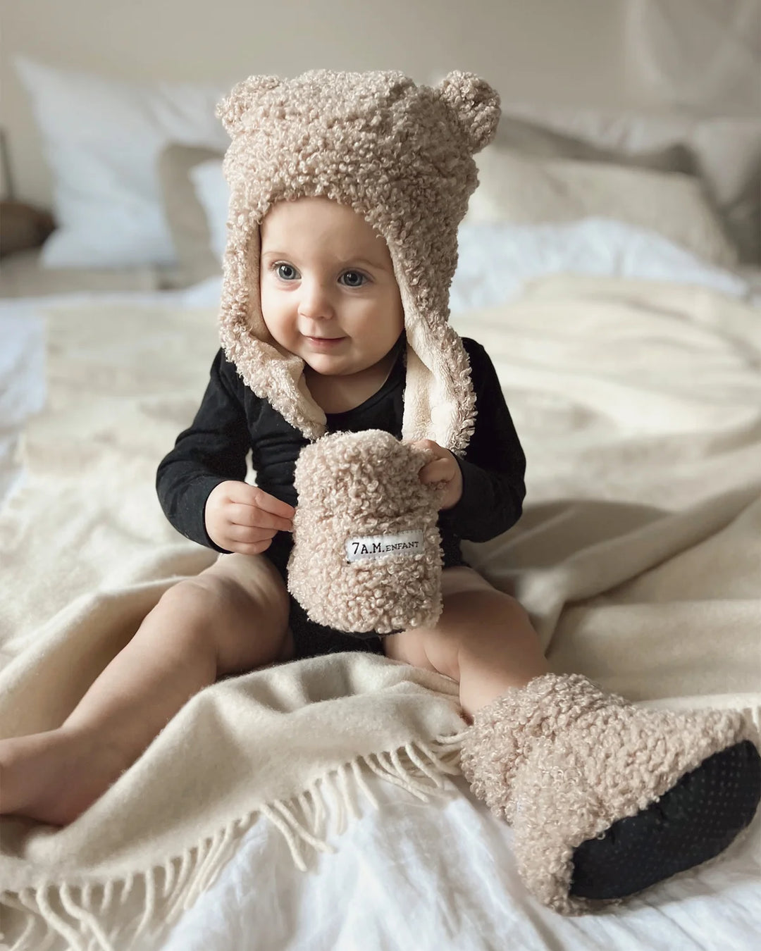 7AM Enfant Baby Booties Teddy - Oatmeal
