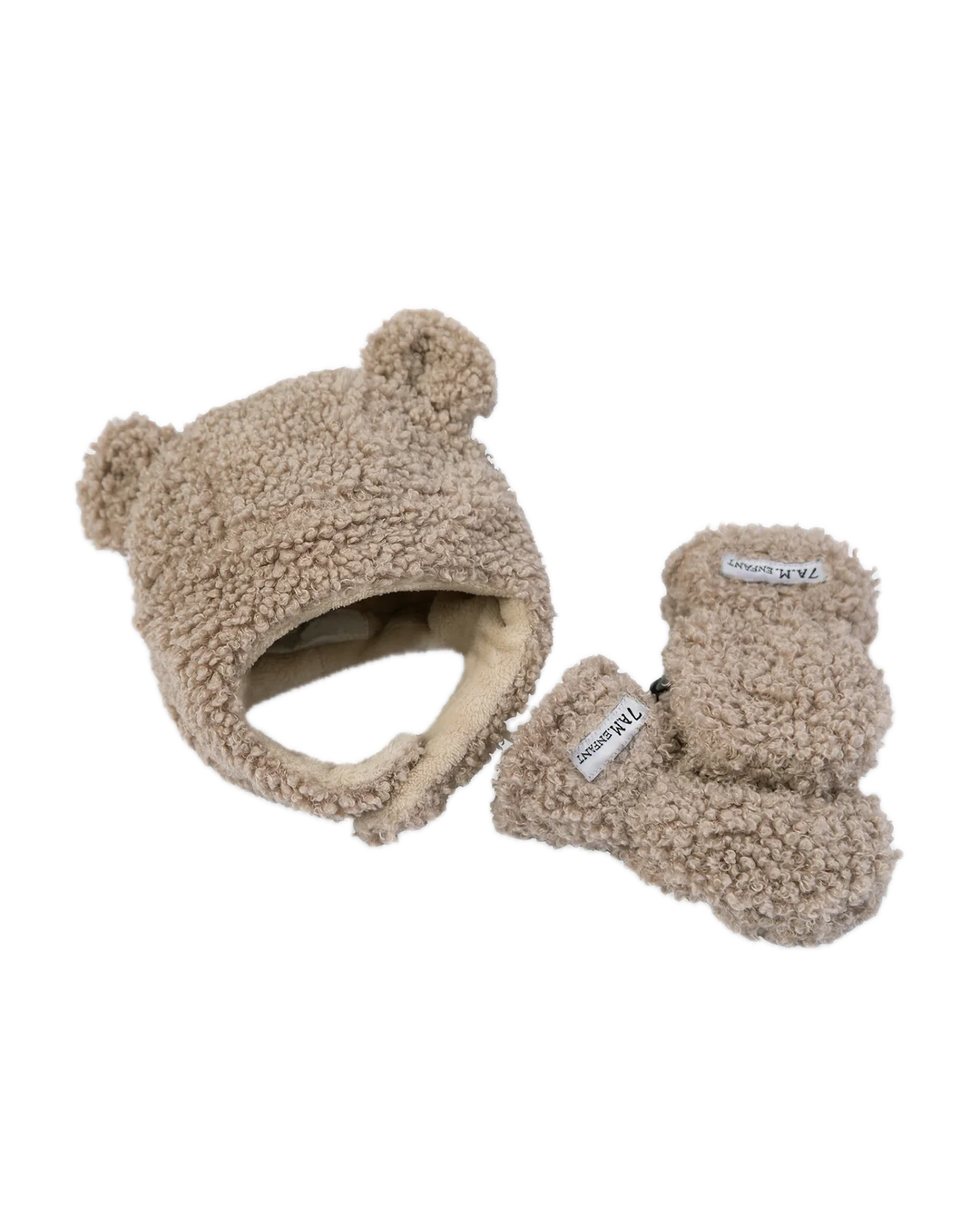 7AM Enfant Cub Set - Teddy Hat & Mittens - Oatmeal