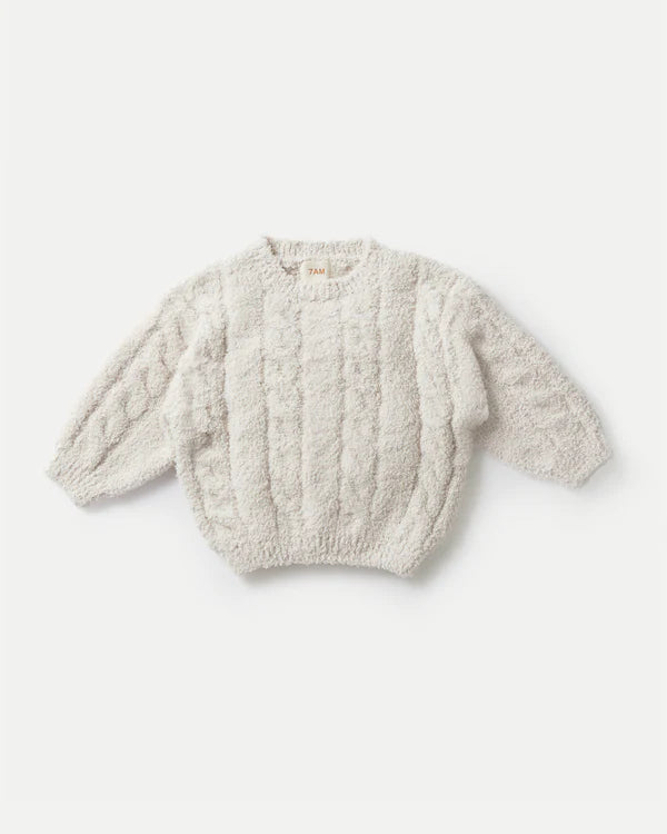 7AM Enfant Fuzzy Boxy Cable Sweater - Ecru