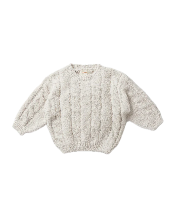 7AM Enfant Fuzzy Boxy Cable Sweater - Ecru