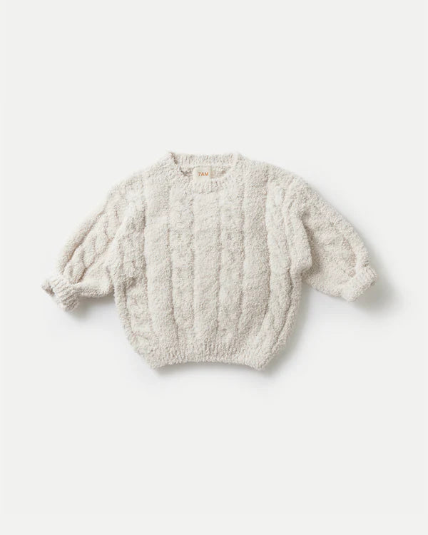 7AM Enfant Fuzzy Boxy Cable Sweater - Ecru