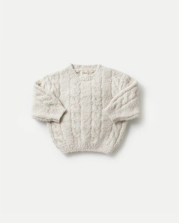 7AM Enfant Fuzzy Boxy Cable Sweater - Ecru