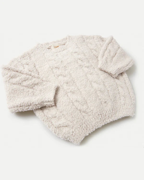 7AM Enfant Fuzzy Boxy Cable Sweater - Ecru