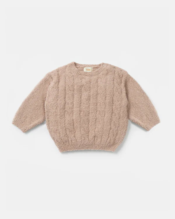 7AM Enfant Fuzzy Boxy Cable Sweater - Pecan