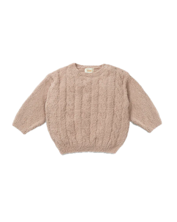 7AM Enfant Fuzzy Boxy Cable Sweater - Pecan