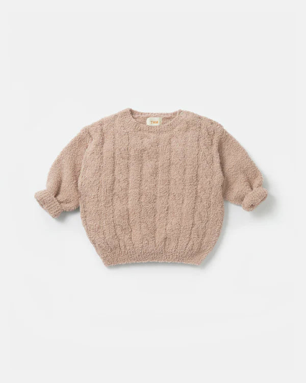7AM Enfant Fuzzy Boxy Cable Sweater - Pecan