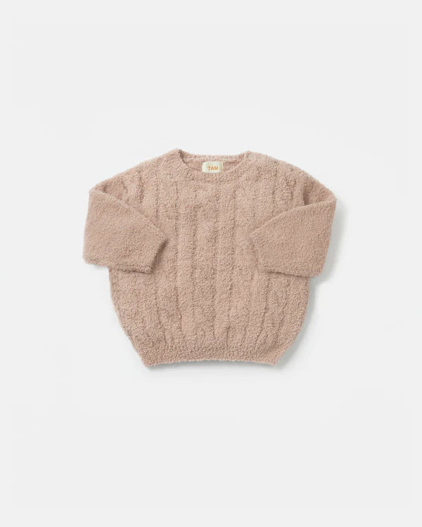 7AM Enfant Fuzzy Boxy Cable Sweater - Pecan