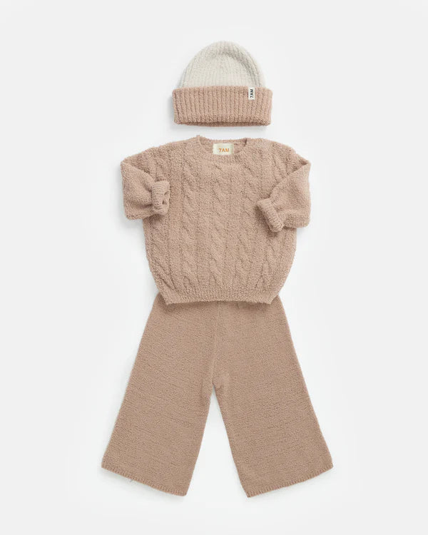 7AM Enfant Fuzzy Boxy Cable Sweater - Pecan