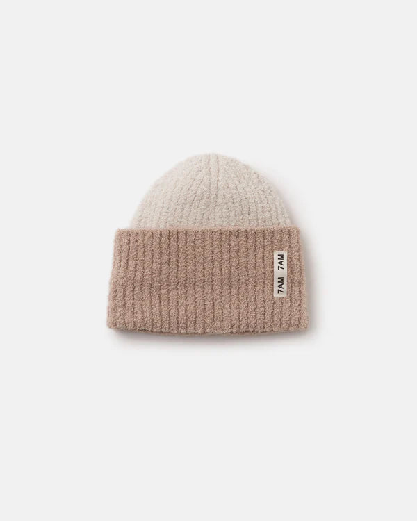 7AM Fuzzy 2 Tone Beanie - Pecan/Ecru