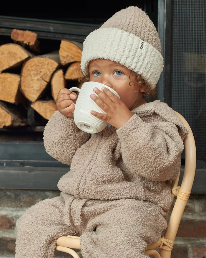 7AM Fuzzy 2 Tone Beanie - Taupe/Ecru