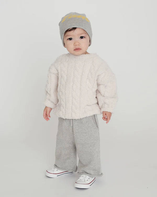 7AM Enfant Fuzzy Boxy Cable Sweater - Ecru