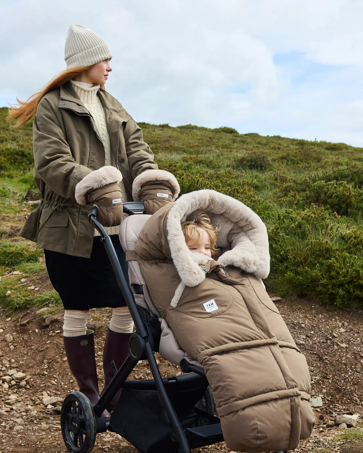 7AM Enfant Warmmuffs Helsinki - Moss Brown/Greige Fur