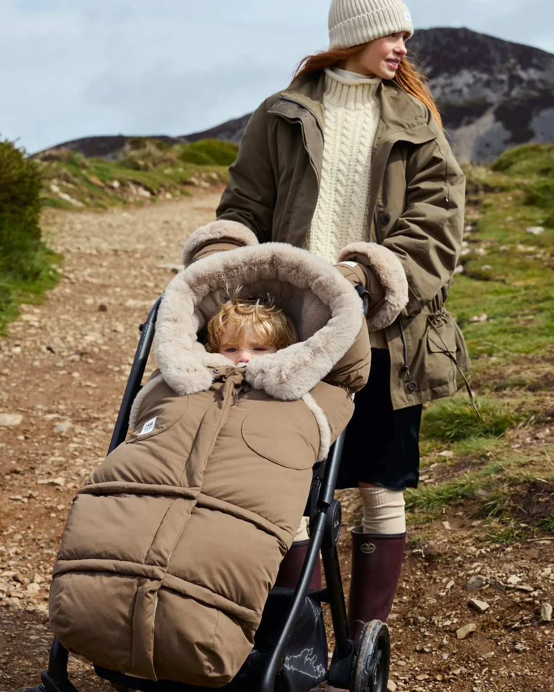 7AM Enfant Blanket 212 Helsinki Collection - Moss Brown/Greige Faux Fur