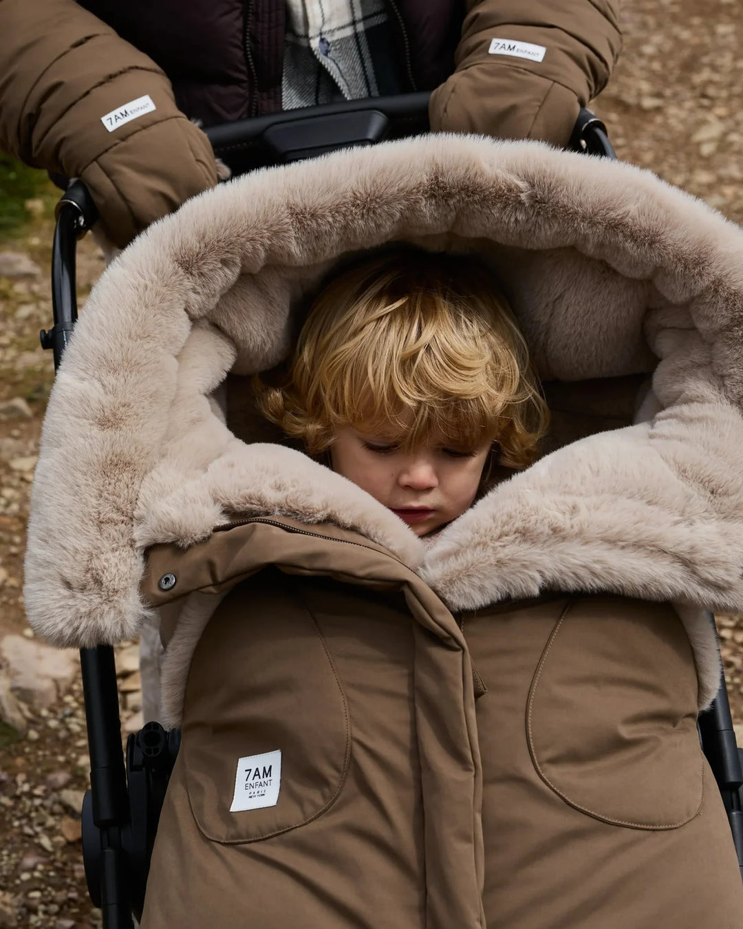7AM Enfant Blanket 212 Helsinki Collection - Moss Brown/Greige Faux Fur