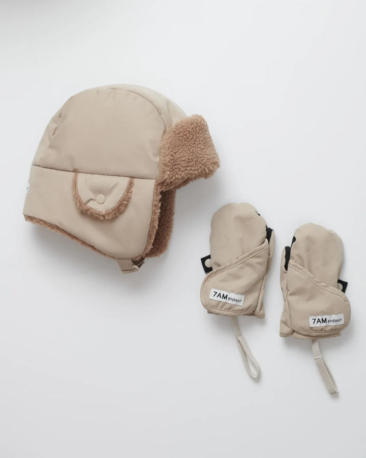 7AM Enfant Cub Set - Teddy Hat & Mittens - Oatmeal