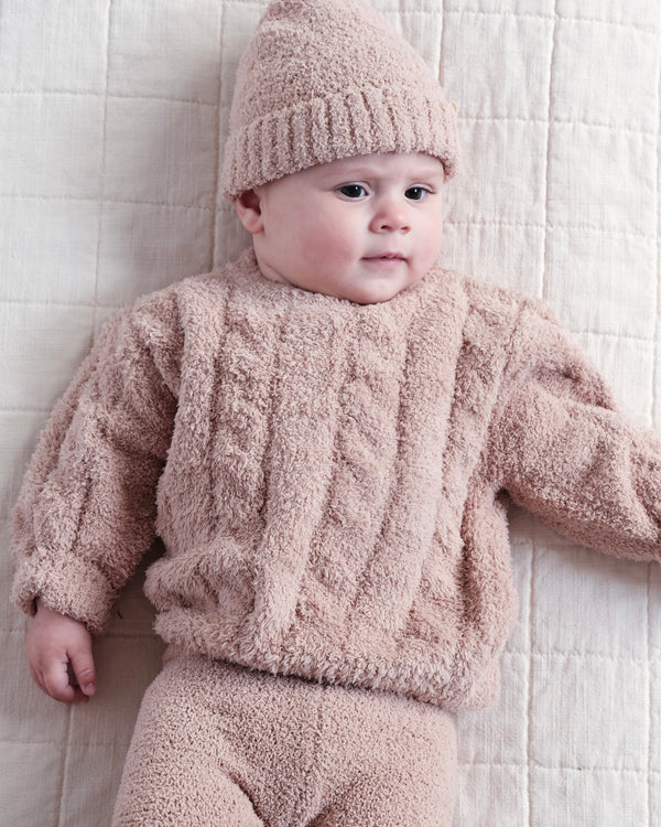7AM Enfant Fuzzy Boxy Cable Sweater - Pecan