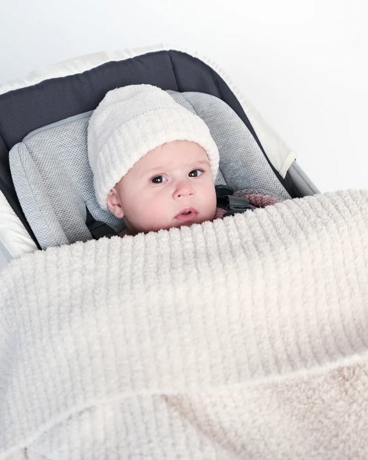 7AM Enfant Fuzzy Cushy Ribbed Blanket - Ecru