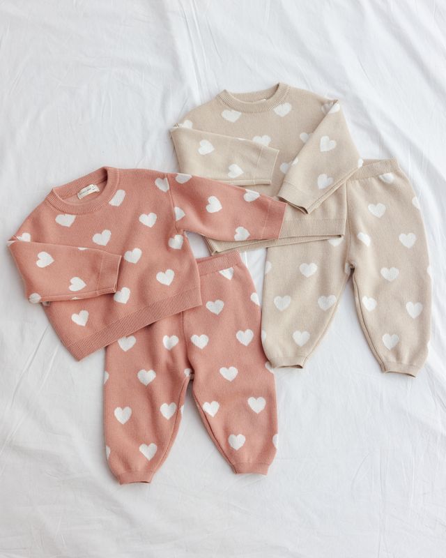 Quincy Mae Heart Knit Pants - Pink