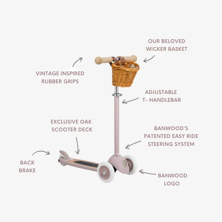 Banwood Vintage 3-Wheel Scooter - Dusty Pink