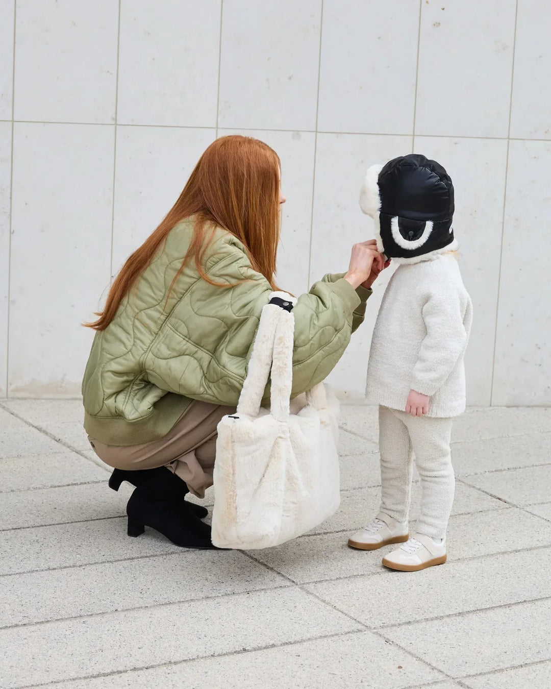 7AM Enfant Ushuaia Diaper Tote - Arctic White Faux Fur
