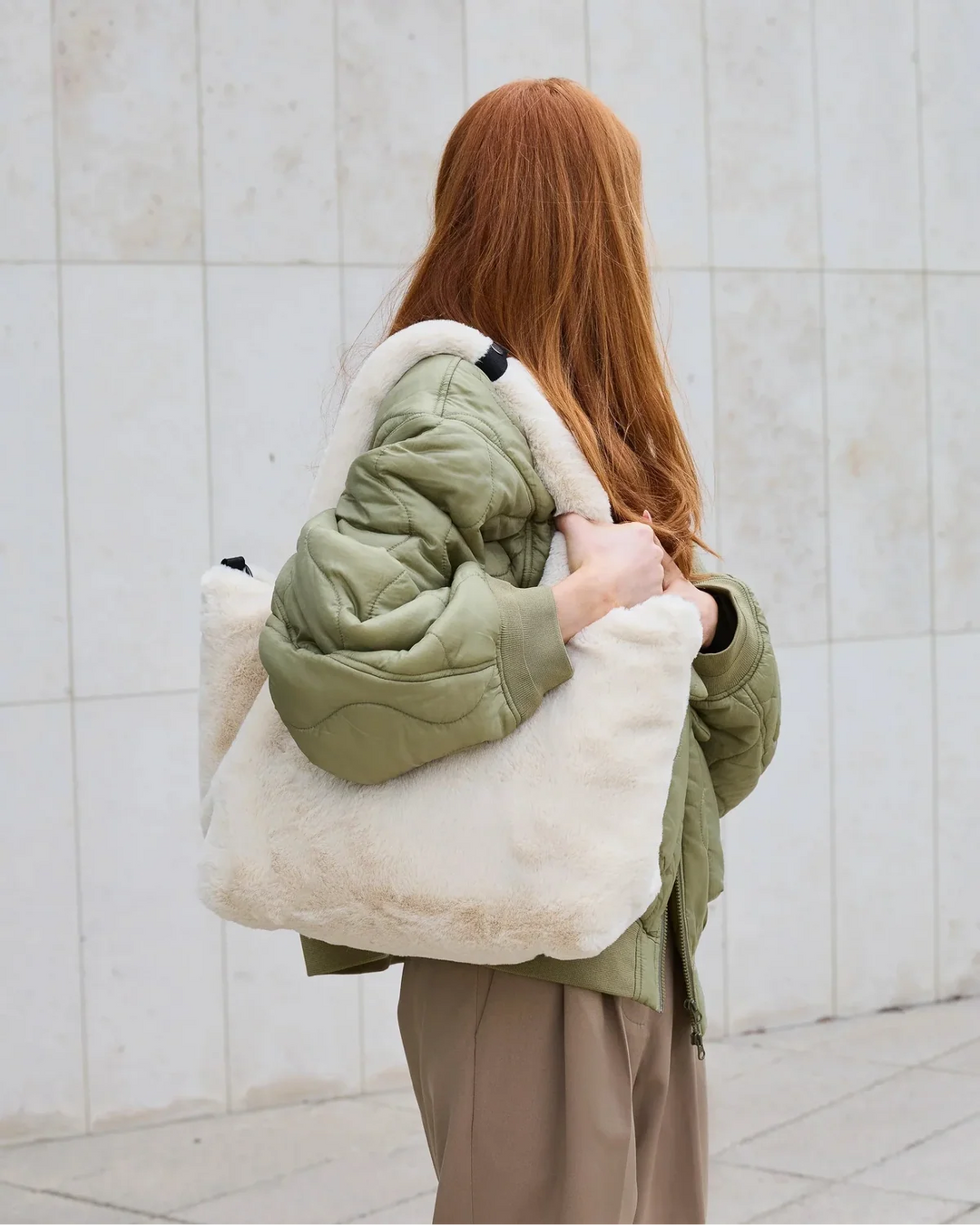 7AM Enfant Ushuaia Diaper Tote - Arctic White Faux Fur