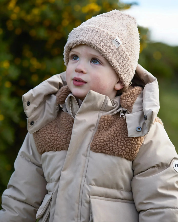 7AM Enfant Puffer Jacket Benji Appliqué - Oat/Cacao