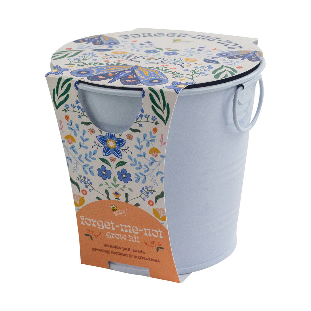 Buzzy Seeds Grow Gifts Painted Flower Grow Pail – Forget-Me-Not Indoor Garden Gift