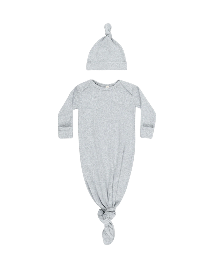 Quincy Mae Knotted Baby Gown + Hat - Dusty Blue