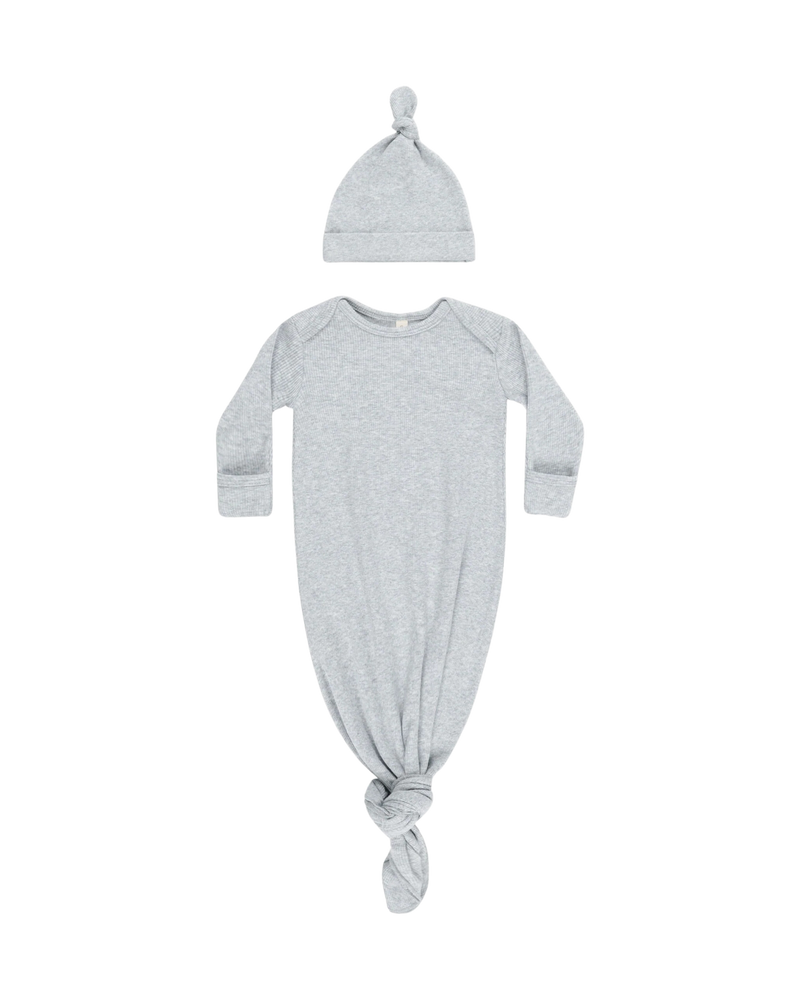 Quincy Mae Knotted Baby Gown + Hat - Dusty Blue