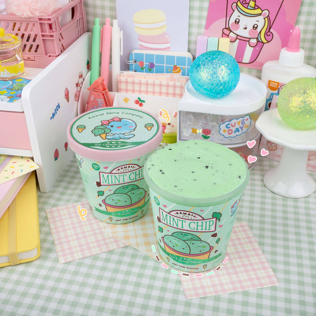 Kawaii Slime Mint Chip Scented Ice Cream Pint Slime