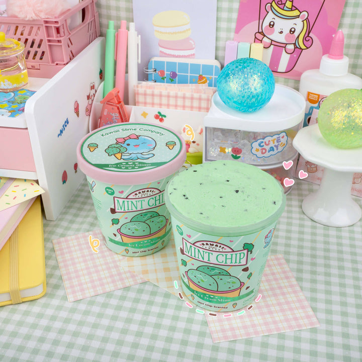 Kawaii Slime Mint Chip Scented Ice Cream Pint Slime