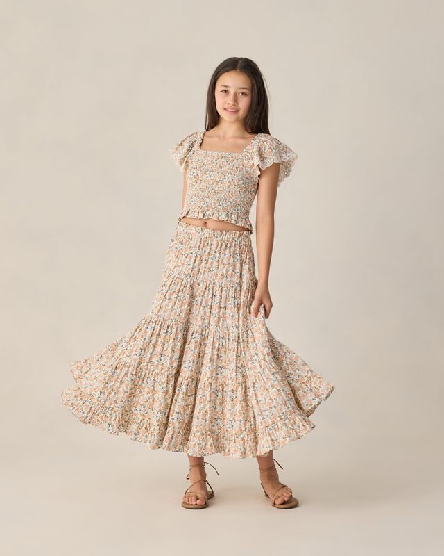 Rylee + Cru Teen Ruffle Tiered Maxi Skirt - Flower Fields