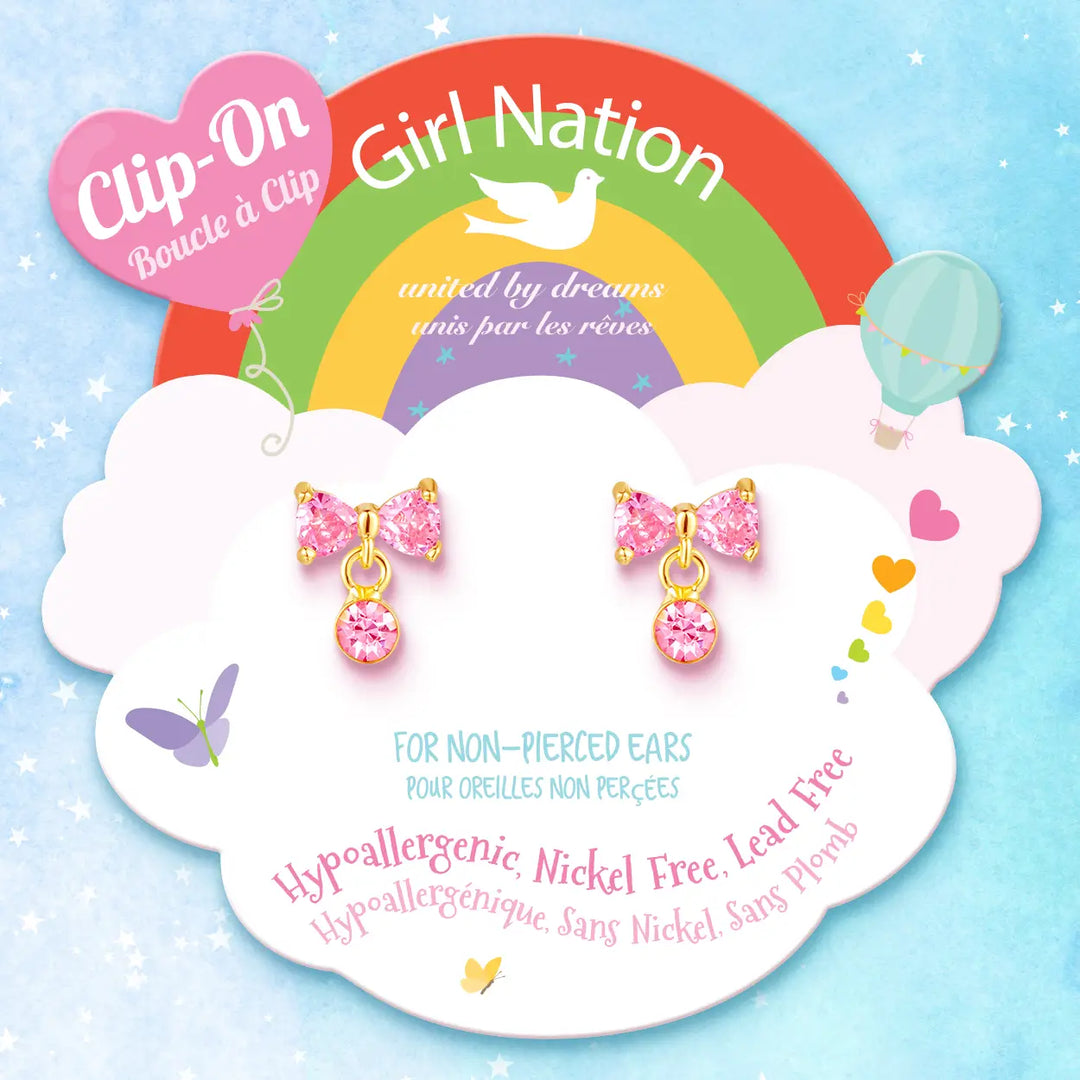 Girl Nation Little Luxe Drop Bow Clip On Earrings