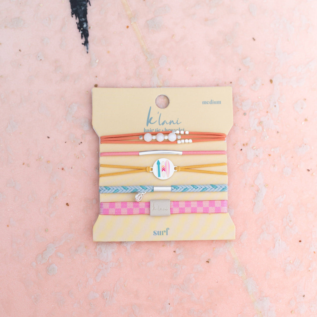 K'lani "Surf" Surfboard with Silver Accents Hair Tie Bracelets